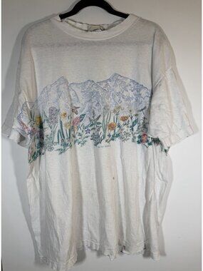Vintage 90s Northern Reflections mountain wildflowers wrap around tshirt XL READ